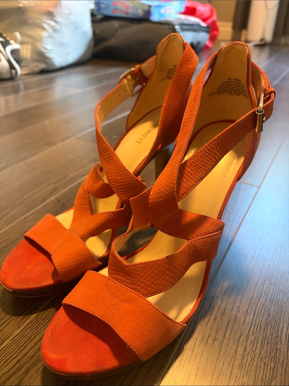 Women’s Orange Strappy Wedge Sandals. Nine West